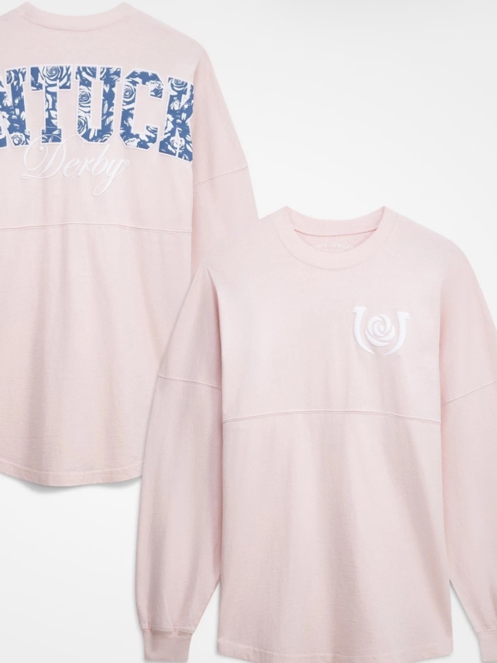 Women's Spirit Jersey Pink Kentucky Derby Oversized Floral Long Sleeve T-Shirt L